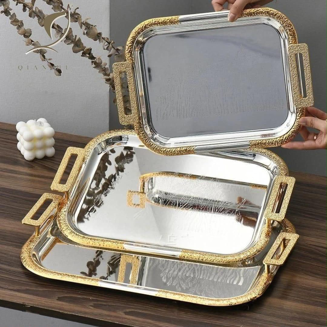 3 pcs rectangular stainless Luxury premium serving trays