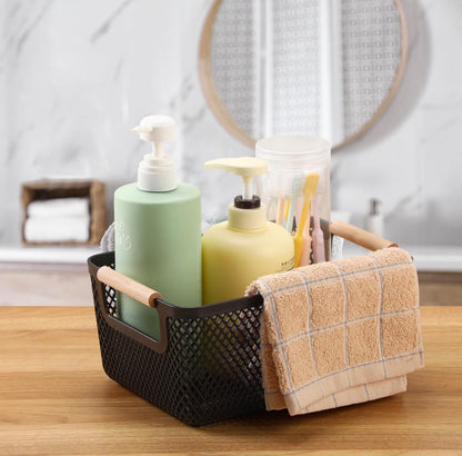 Large size Modern hard Plastic Storage Basket with Wooden Handles