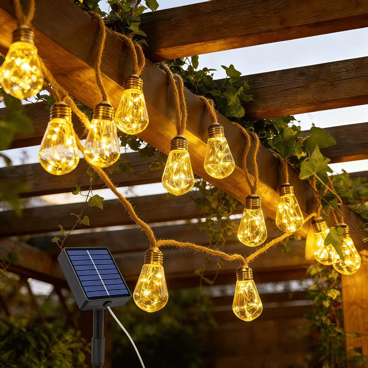 10M VINTAGE HEMP ROPE CHRISTMAS LIGHTS — USB + SOLAR | INDOOR & OUTDOOR