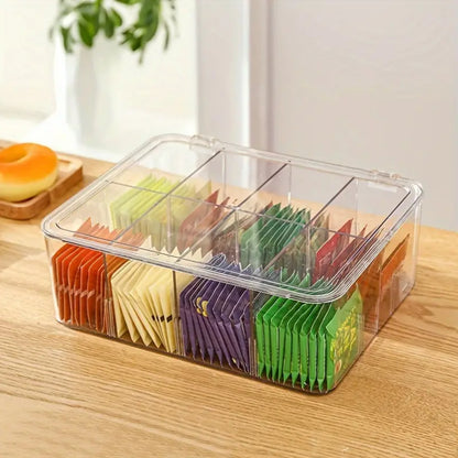 Acrylic Tea Bag Organizer With cover and Compartment Divider box