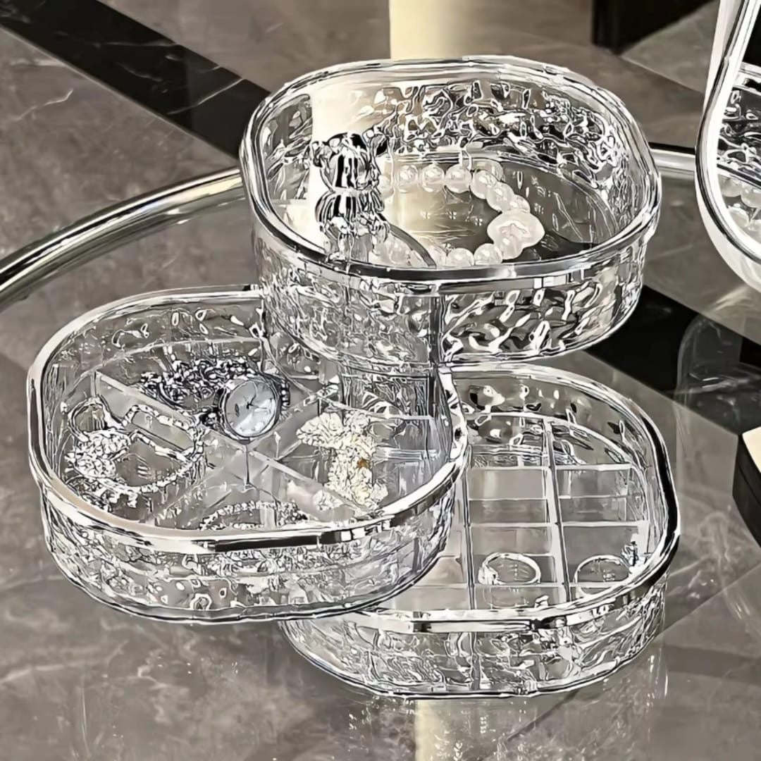Rotating jewellery organizers.
