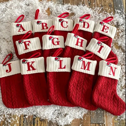 knit monogram Christmas socks