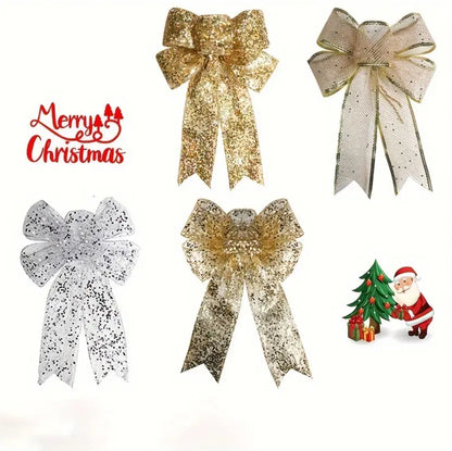 2pcs set Mesh Christmas glitter ribbon bows