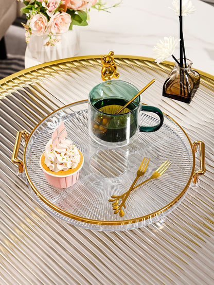 Acrylic Round Vanity Tray with Gold Handles