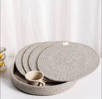 5 pcs set  Round cotton rope woven non slip heat resistant table mat