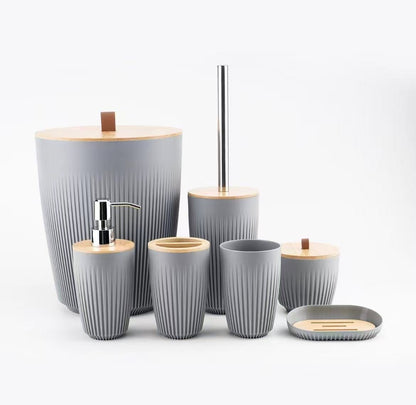 7 in 1 bathroom accessories set with wooden top