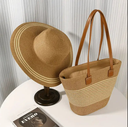 Summer Straw Woven Beach Bag and Hat