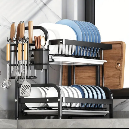 2 tier dish rack with cutlery holder & Chop Board Holder