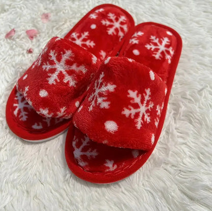 Fuzzy Christmas Themed Indoor Slippers