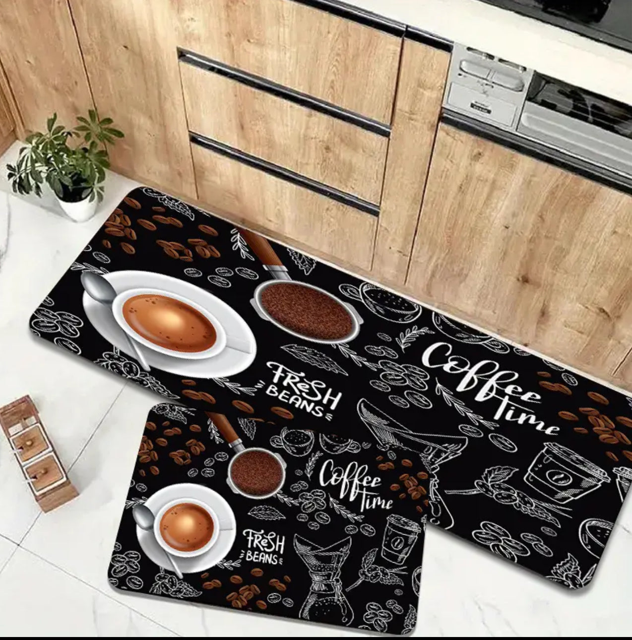 A set of 2 pcs rubber bottom kitchen mats