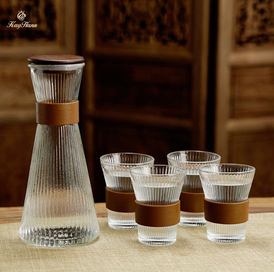 Glass Ribbed jug with 4 cups