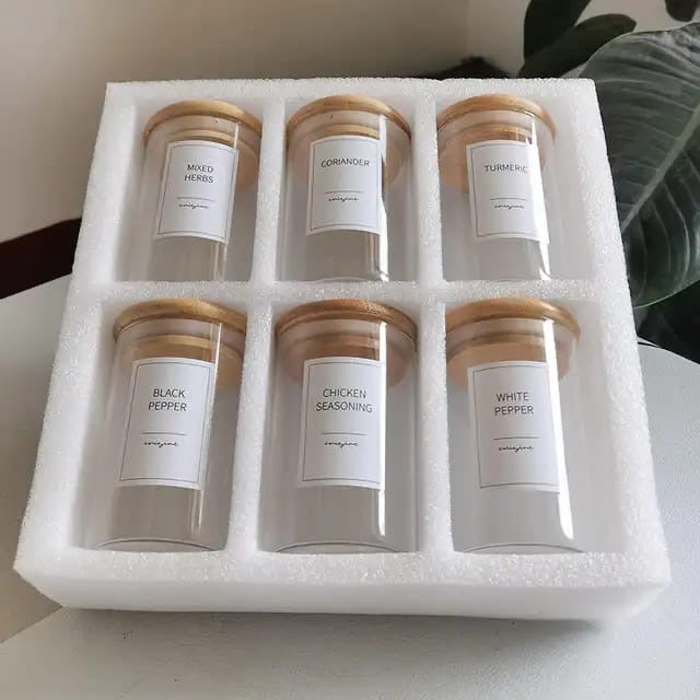 6-pack Round Glass Jars with Bamboo lid And spoon