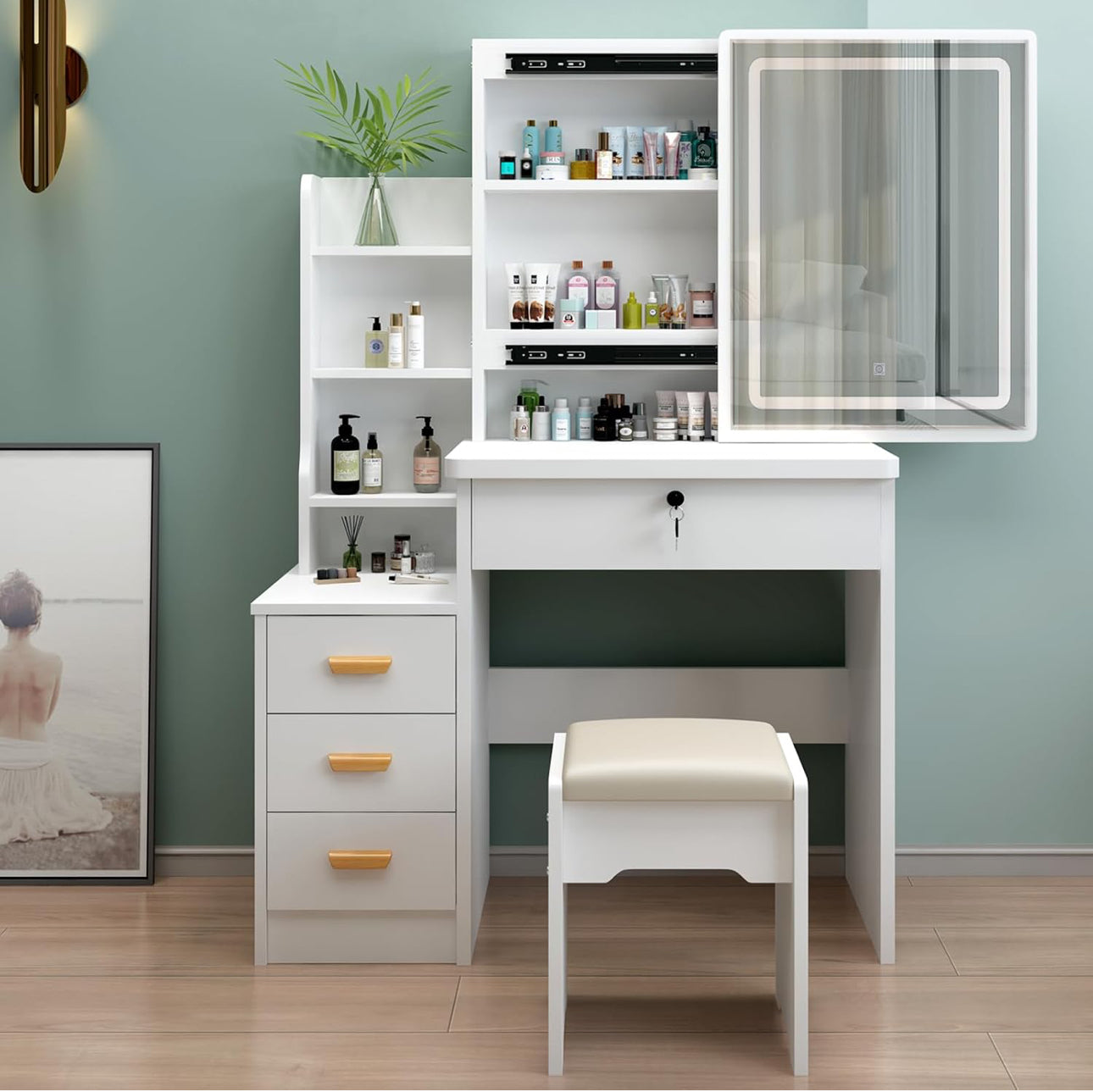 dressing table with sliding mirror