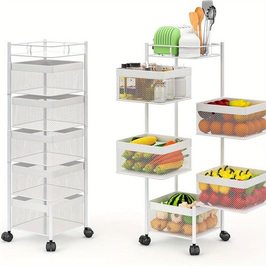 5Layer Rotatable Kitchen Metal Square Storage Rack with wheels