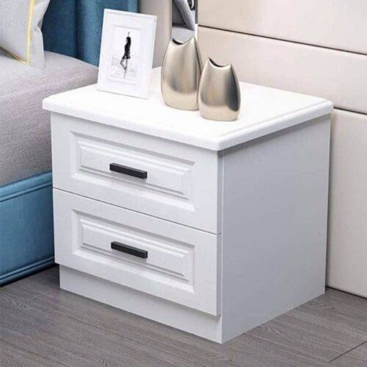 Modern white 2-drawer wooden night stand