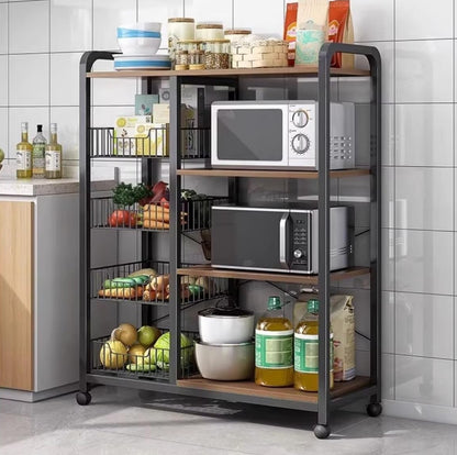 Multifunctional Strong metallic Kitchen rack with movable & lockable wheels