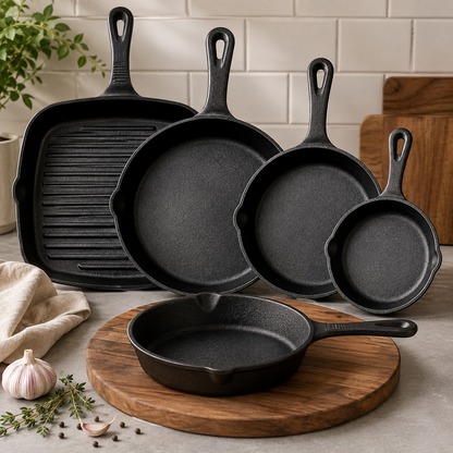 5pcs Cast Iron Skillet Set and steak pan