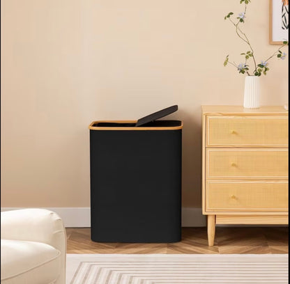 Bamboo laundry storage hamper with compartments