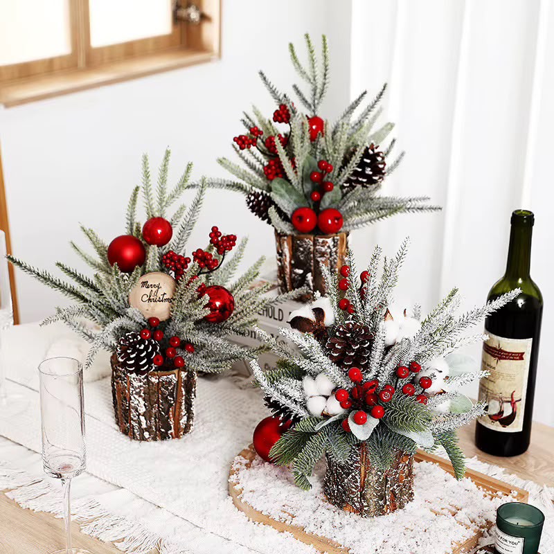 35cm Snow-Covered Christmas Tree Decoration with decor