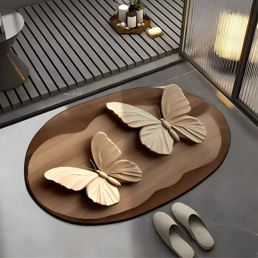 VIKAMA Simple Butterfly Pattern Irregular Bathroom Floor Mat