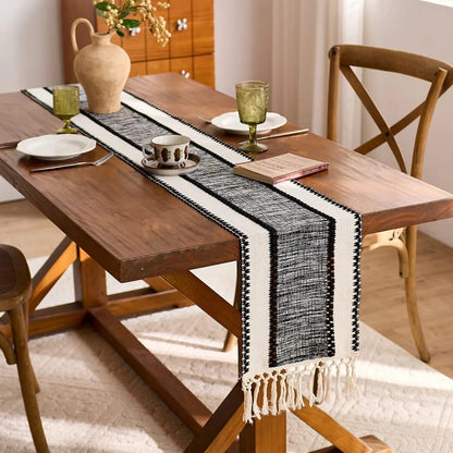 Bohemian style table runner with tassles