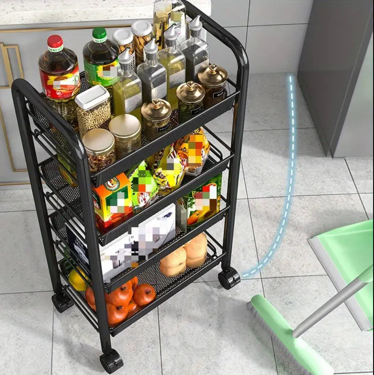 4 layer Multifunctional mesh design storage trolley