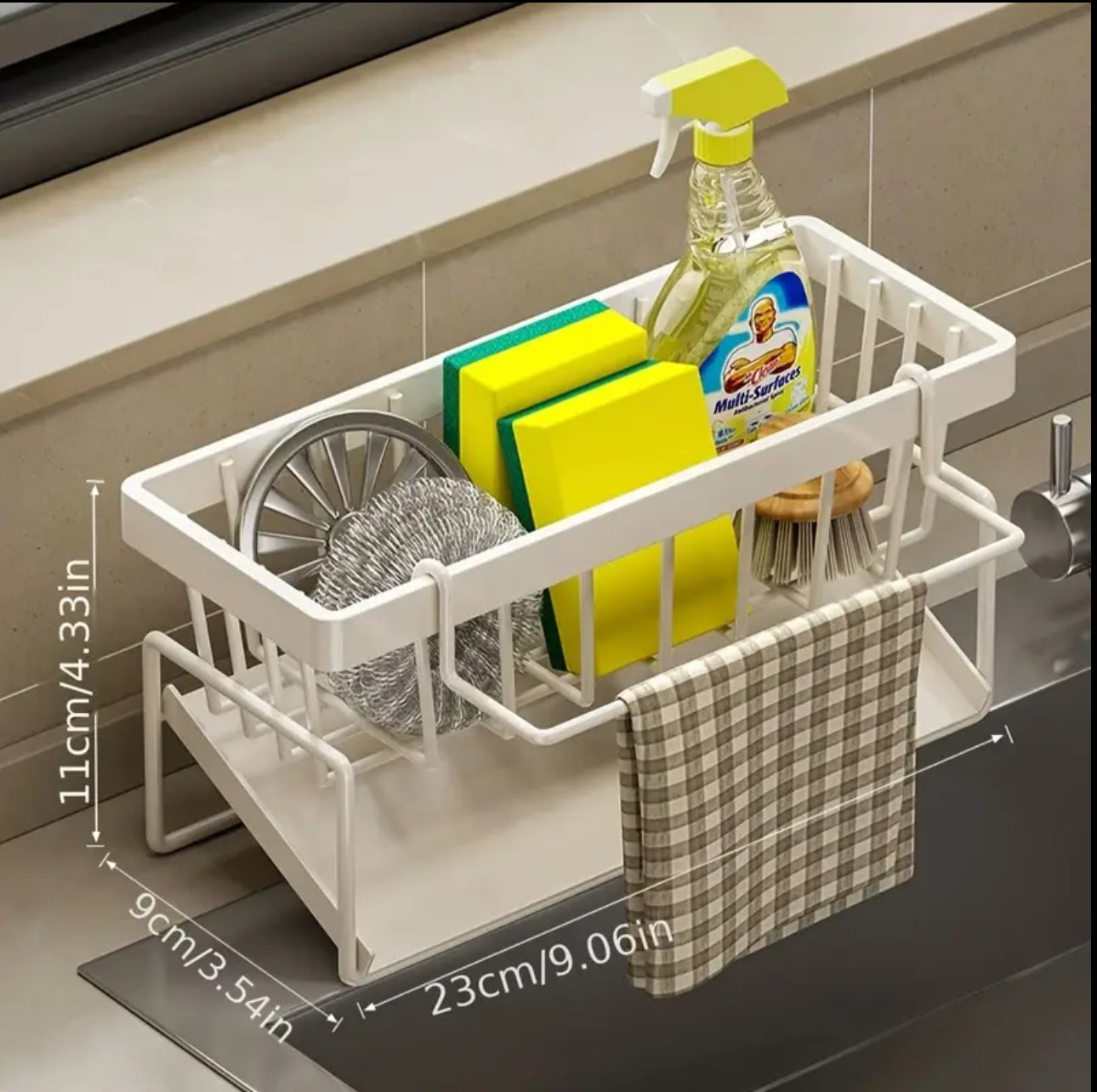 Sink Caddy with Water Draining Tray/Multifunctional Sink Sponge Detergent storage Rack