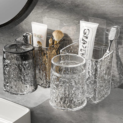 Acrylic toothbrush holders with gaggle cup.