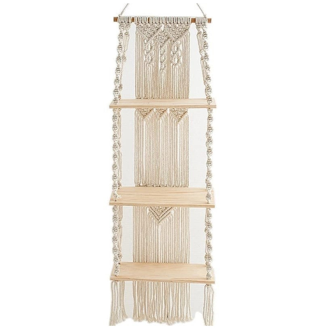 Woven Tapestry 3 Tier Bohemian wall hanging Floating shelves