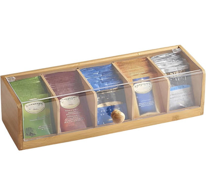 5 slot bamboo teabag organizer with acrylic lid