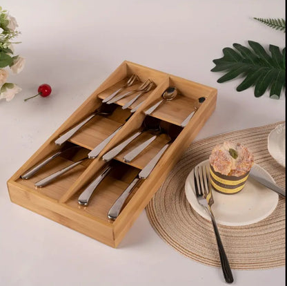 6Slot Bamboo Cutlery Organizer