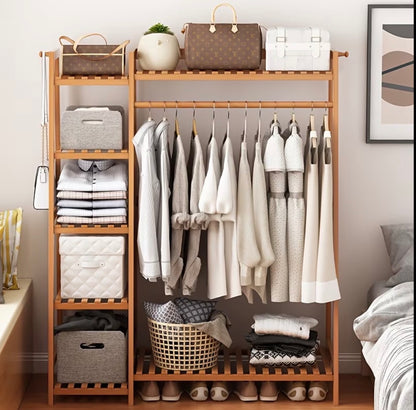 Eco friendly bamboo multilayer garment clothing hanging rack