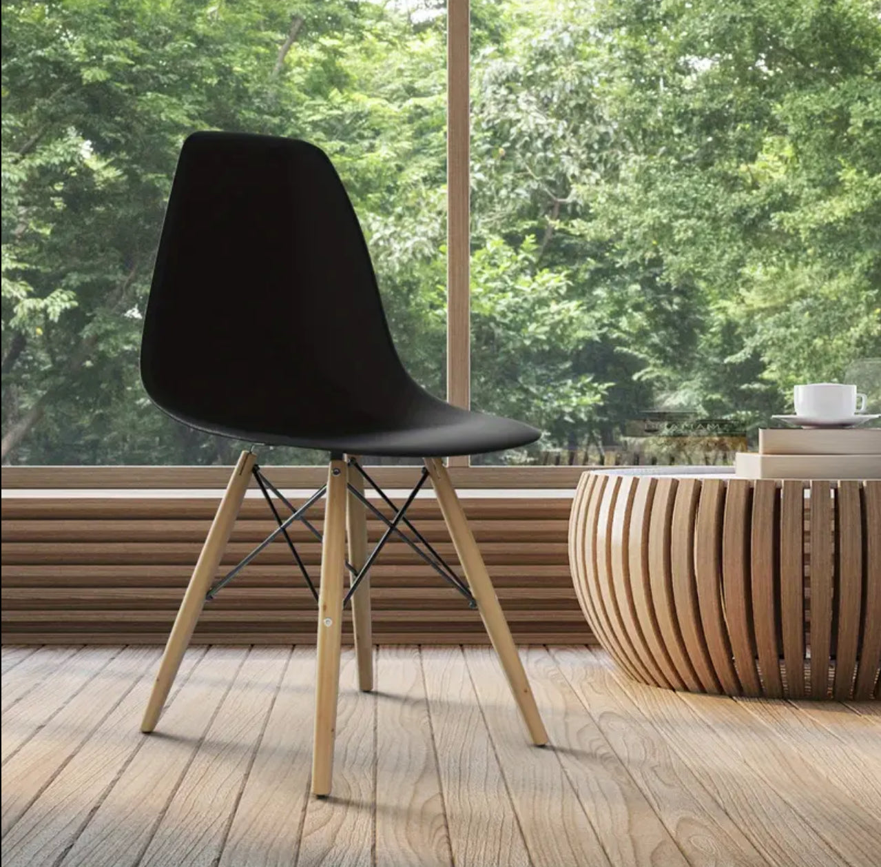 Modern black dining chair a with wooden legs