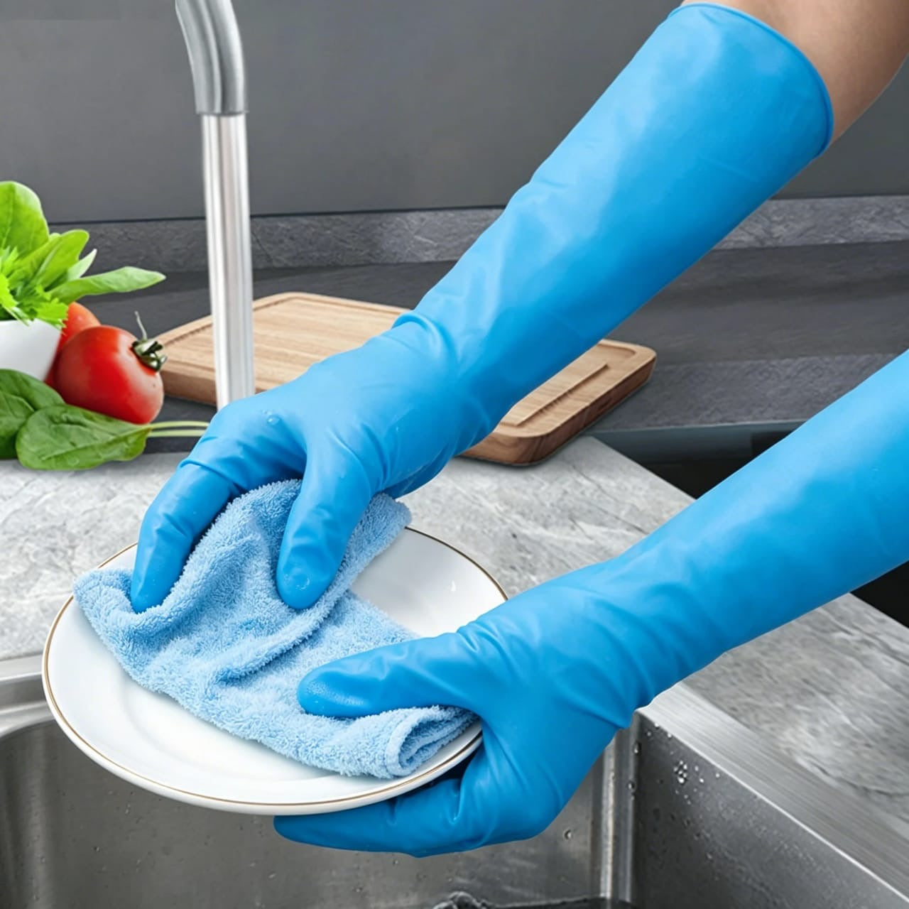1 Pair Rubber Reusable Latex Household Hypoallergenic cleaning Gloves