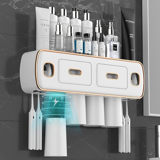 Wall Mounted Self-adhesive Toothpaste with Toothbrush Holder/Bathroom organizer