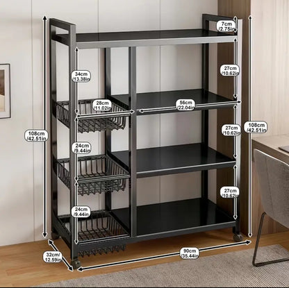 Multifunctional Strong metallic Kitchen rack with movable & lockable wheels