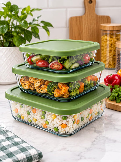 Square 3Pc Glass Food Storage Containers