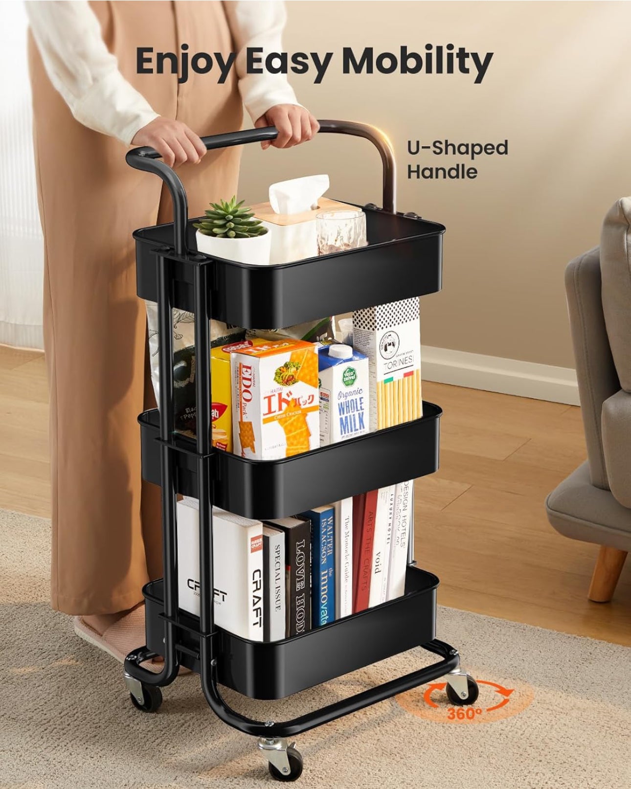 Multi-functional movable trolley storage rack