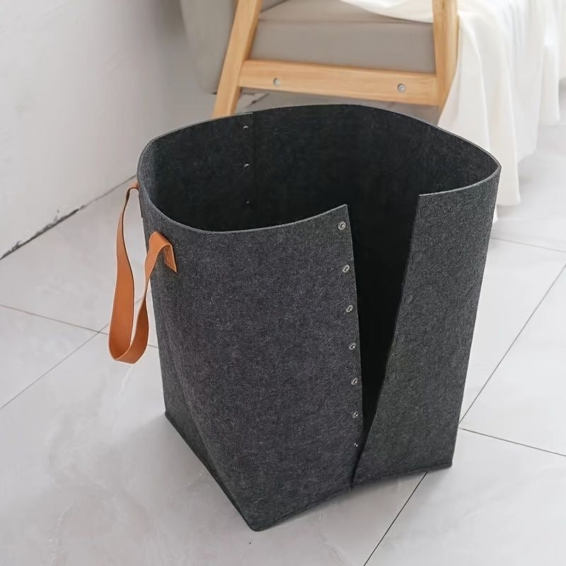 Foldable laundry basket with leather handles