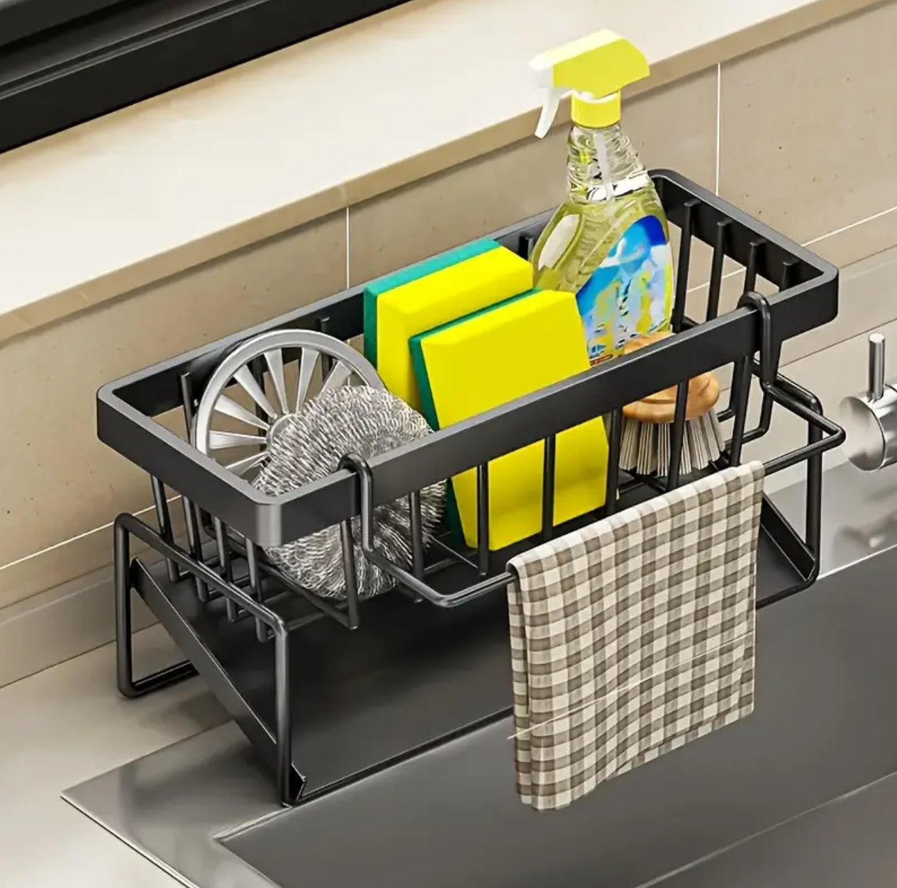 Sink Caddy with Water Draining Tray/Multifunctional Sink Sponge Detergent storage Rack