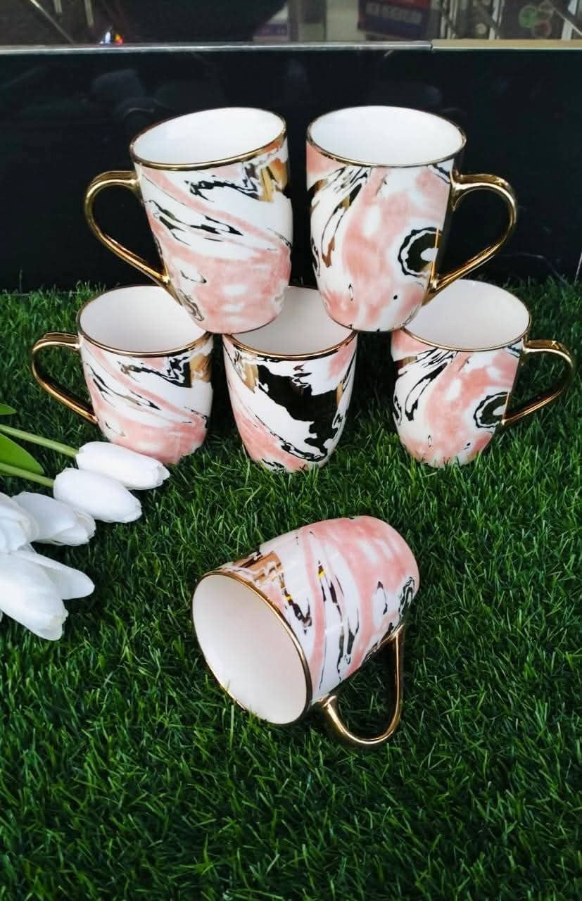 A set of 6pcs Classy Mugs with gold rim