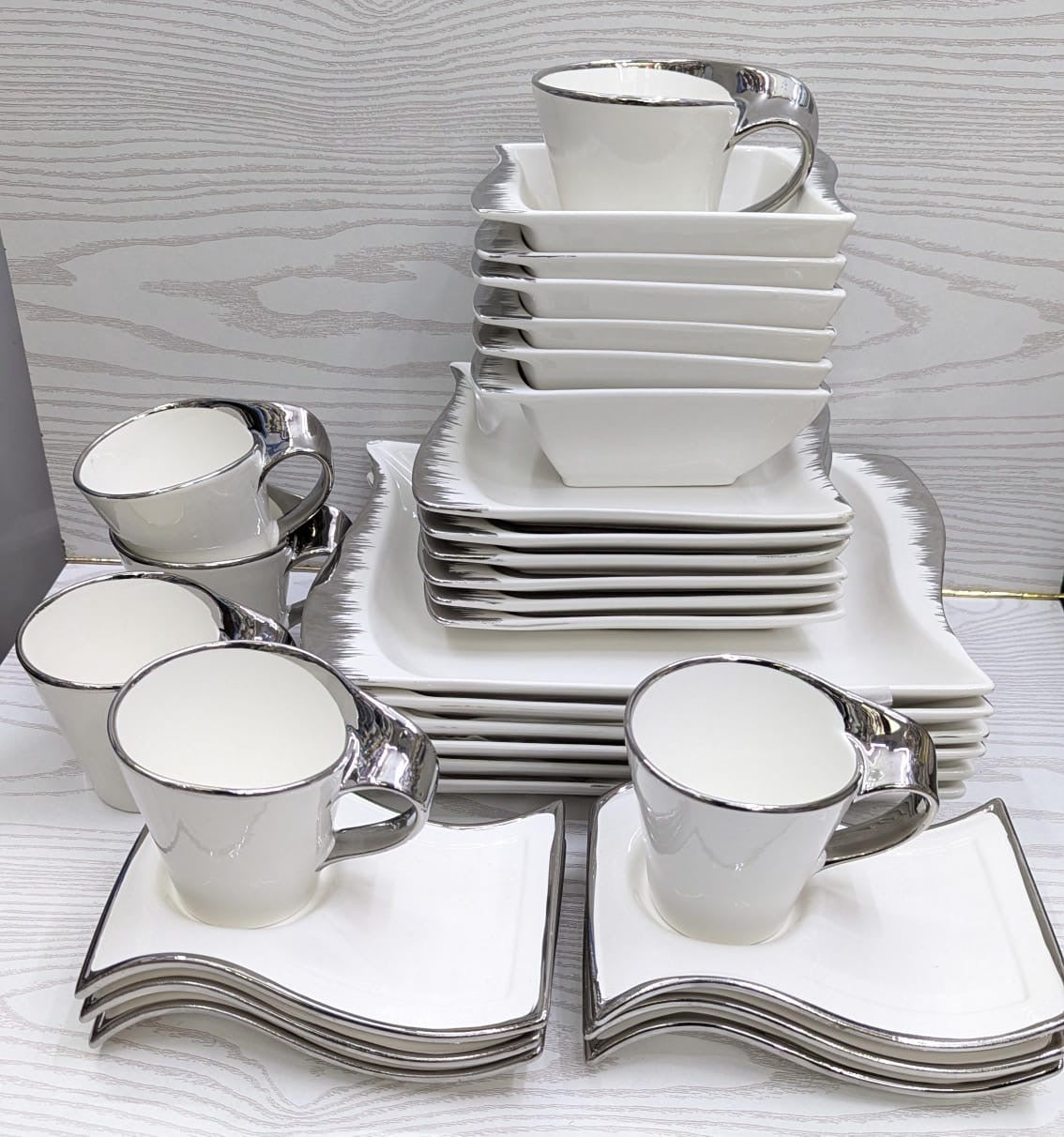 30pcs wavy ceramic white dinner set