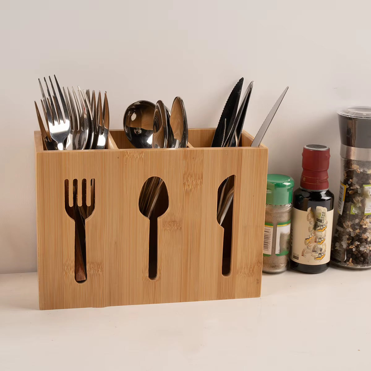 L3 slot bamboo cutlery organizer box