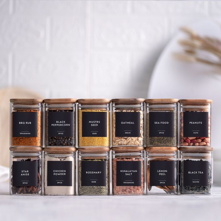 12pcs Square Glass spice jar set