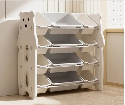 Children's Toy Storage
 Organizer with a cute bear-themed side panel design.