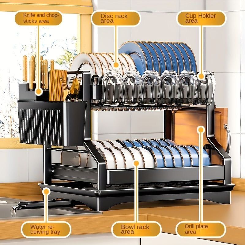 2-Tier Kitchen Dish Rack with drain tray