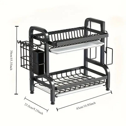 Heavy duty 2 tier dish rack with cutlery holder & Chop Board Holder