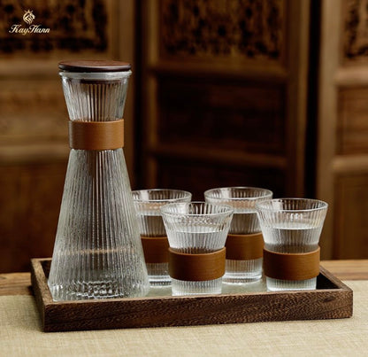 Glass Ribbed jug with 4 cups