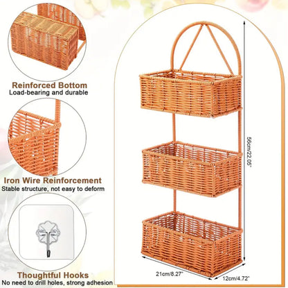 Multipurpose rattan 3 layer shower caddy