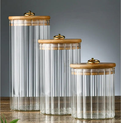 3pcs Set Glass Storage Jars With Bamboo Lids